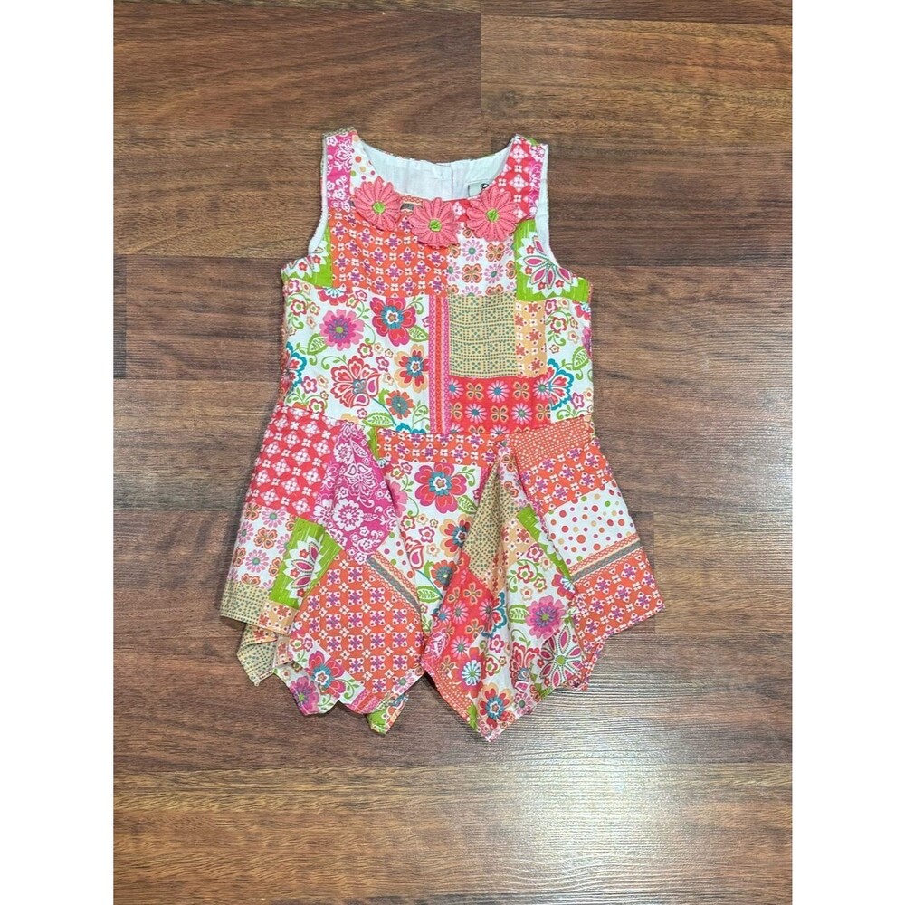 Rare, Too! - Floral Patchwork Sundress in Bandana Style in Coral, Pink & Green